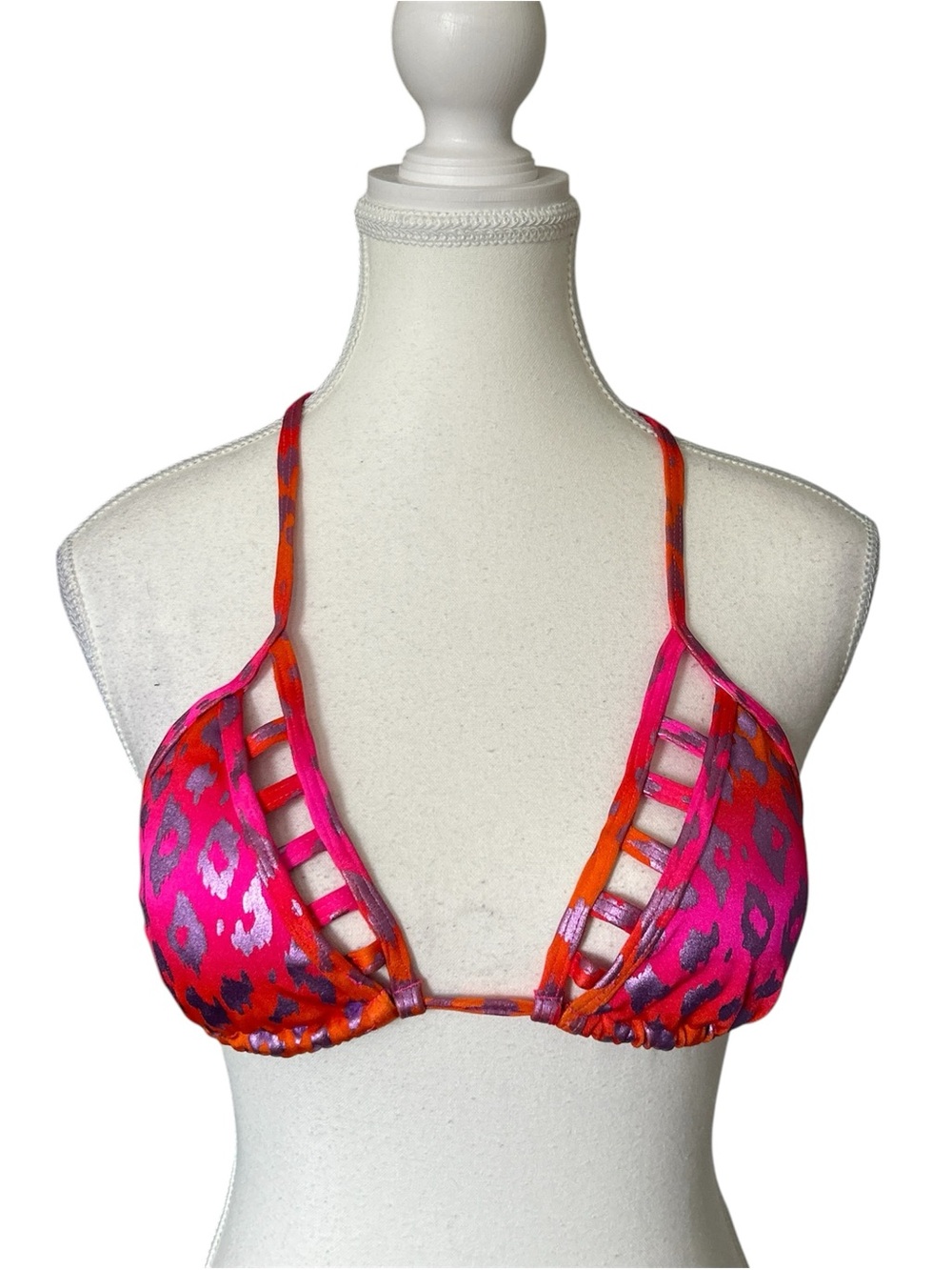 Y2K “Victoria’s Secret” Pink and Orange Shiny Cheetah Print Bikini Top